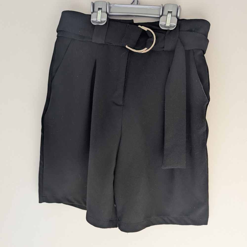 Women's Black Belted Shorts